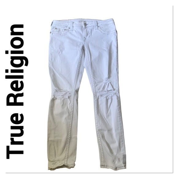 TRUE RELIGION White Distressed Skinny Jeans size 30 - Picture 1 of 9